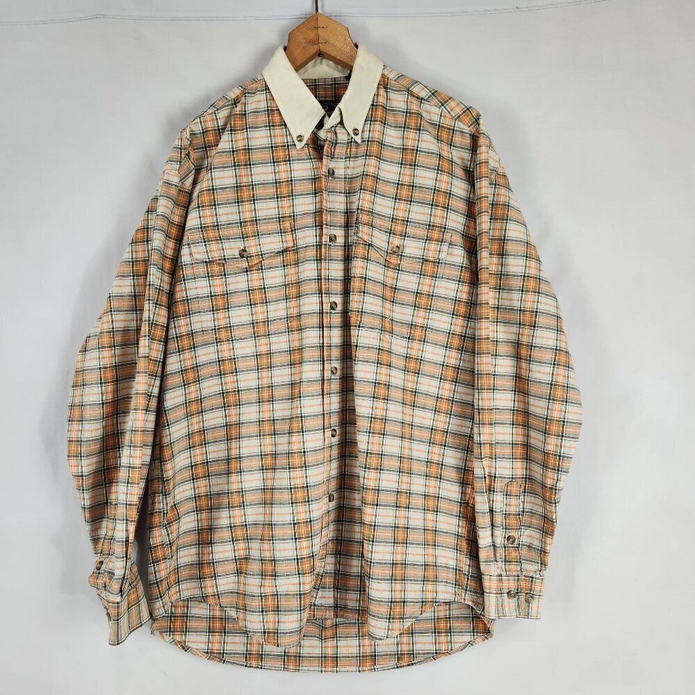 Roper Button Up Western Shirt Men's M Tan Orange Plaid Cowboy Travel Ranch